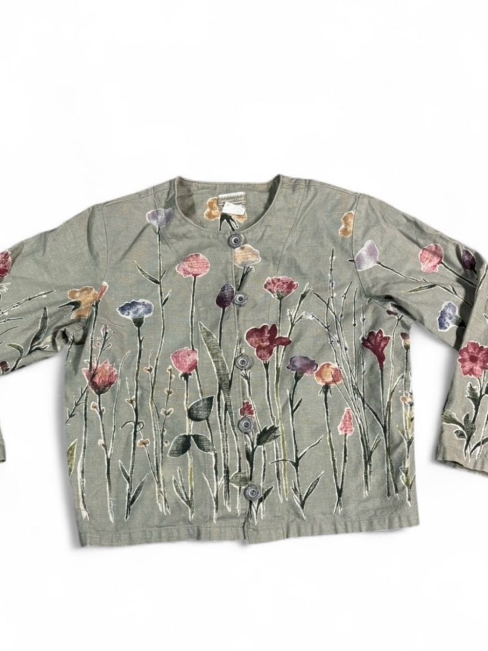 Vintage  Coldwater Creek Womens L/ XL Green Floral Button Up — tag is faded